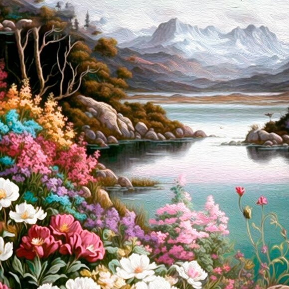 16x20 Floral Landscape Mountains Oil Painting Art‎ Print - Picture 2 of 7